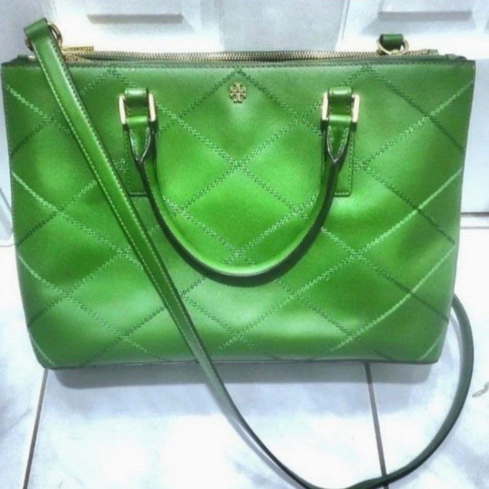 New RARE Tory Burch Robinson QUILTED Stitched Double-Zip Tote CROSSBODY Bag